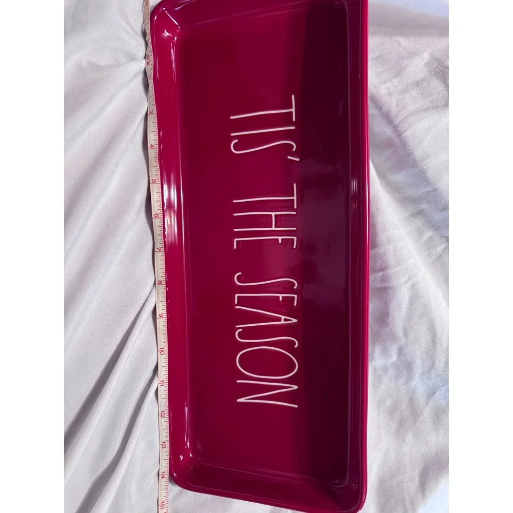 Rae Dunn Tis The Season Red Ceramic Rectangular Serving Tray Platter Christmas